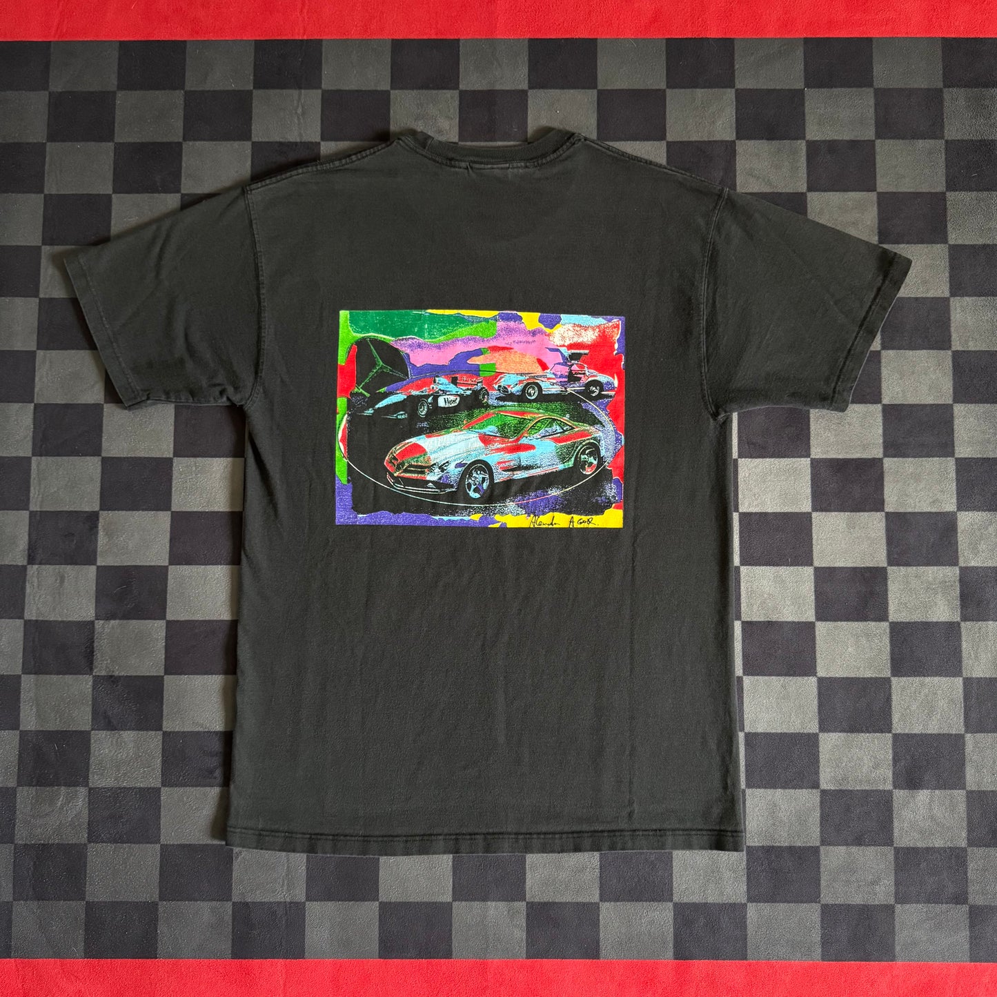 Vintage 90s Mercedes SLR SLS F1 Art Car Black T Shirt Size Large