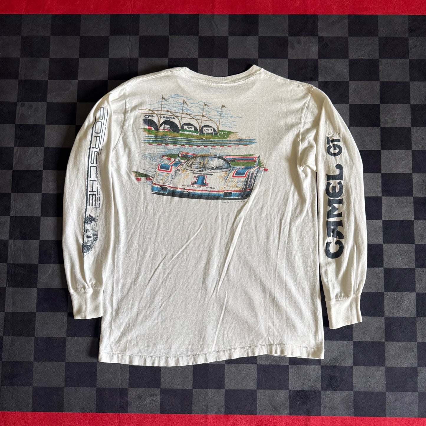 Vintage 80s Porsche Camel GT Le Mans T-Shirt Longsleeve Large
