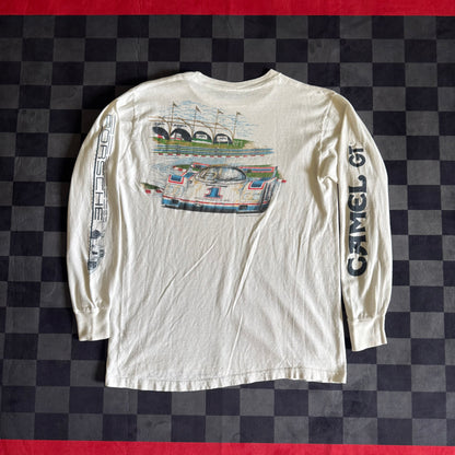 Vintage 80s Porsche Camel GT Le Mans T-Shirt Longsleeve Large