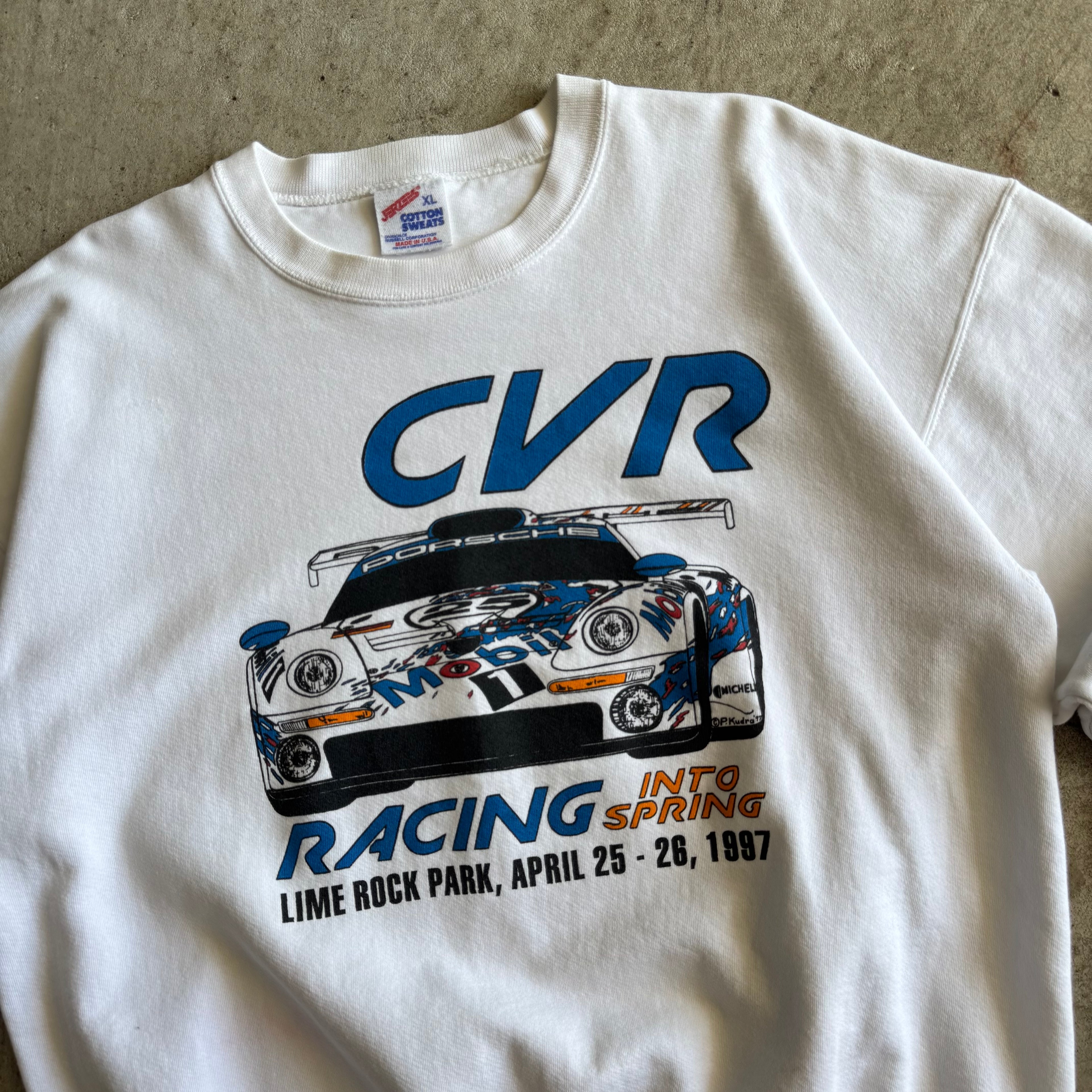 1997 Porsche GT1 CVR Racing into Spring White Crewneck Sweater (XL)