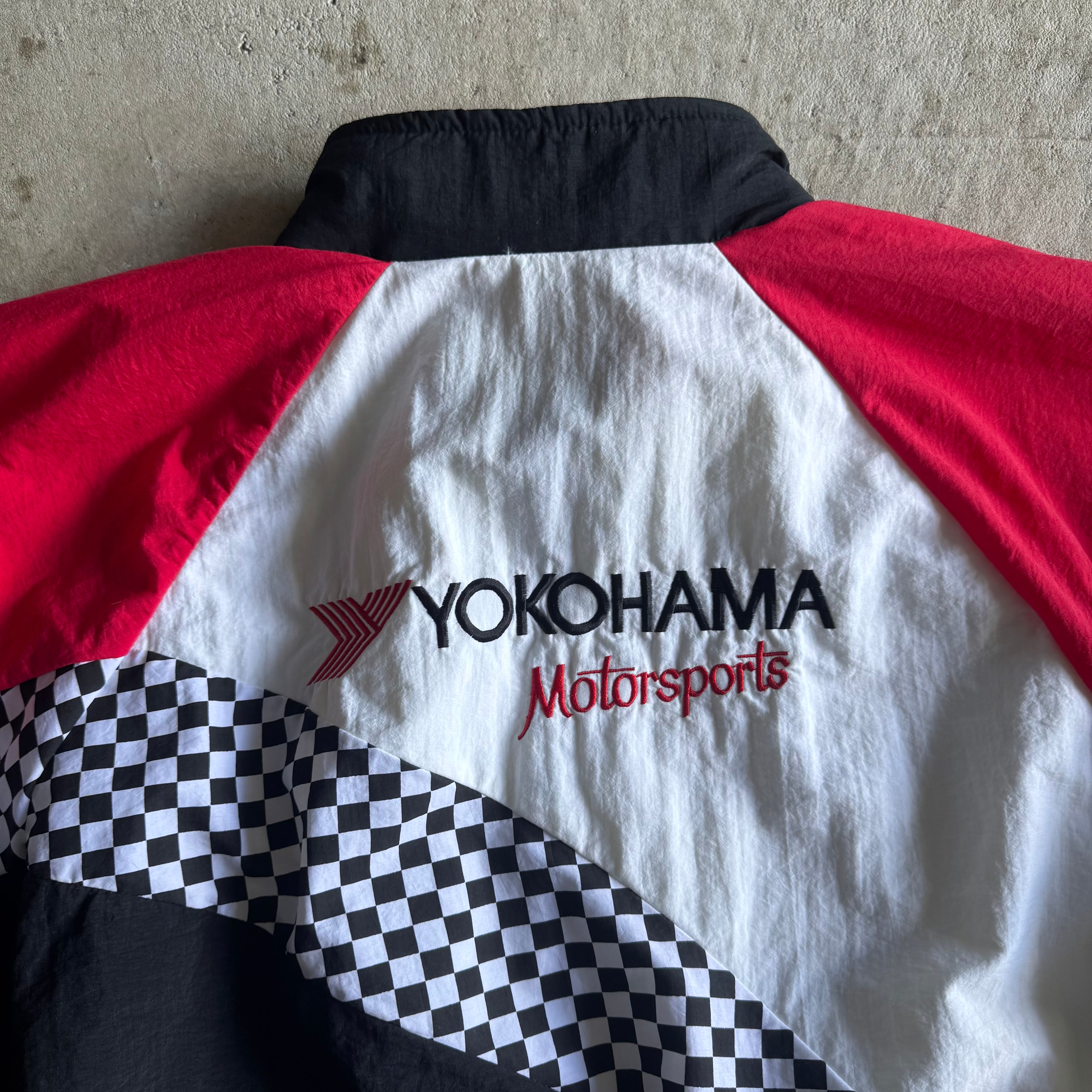 Vintage 90s Yokohama Motorsports Racing Checkered Jacket Size Large
