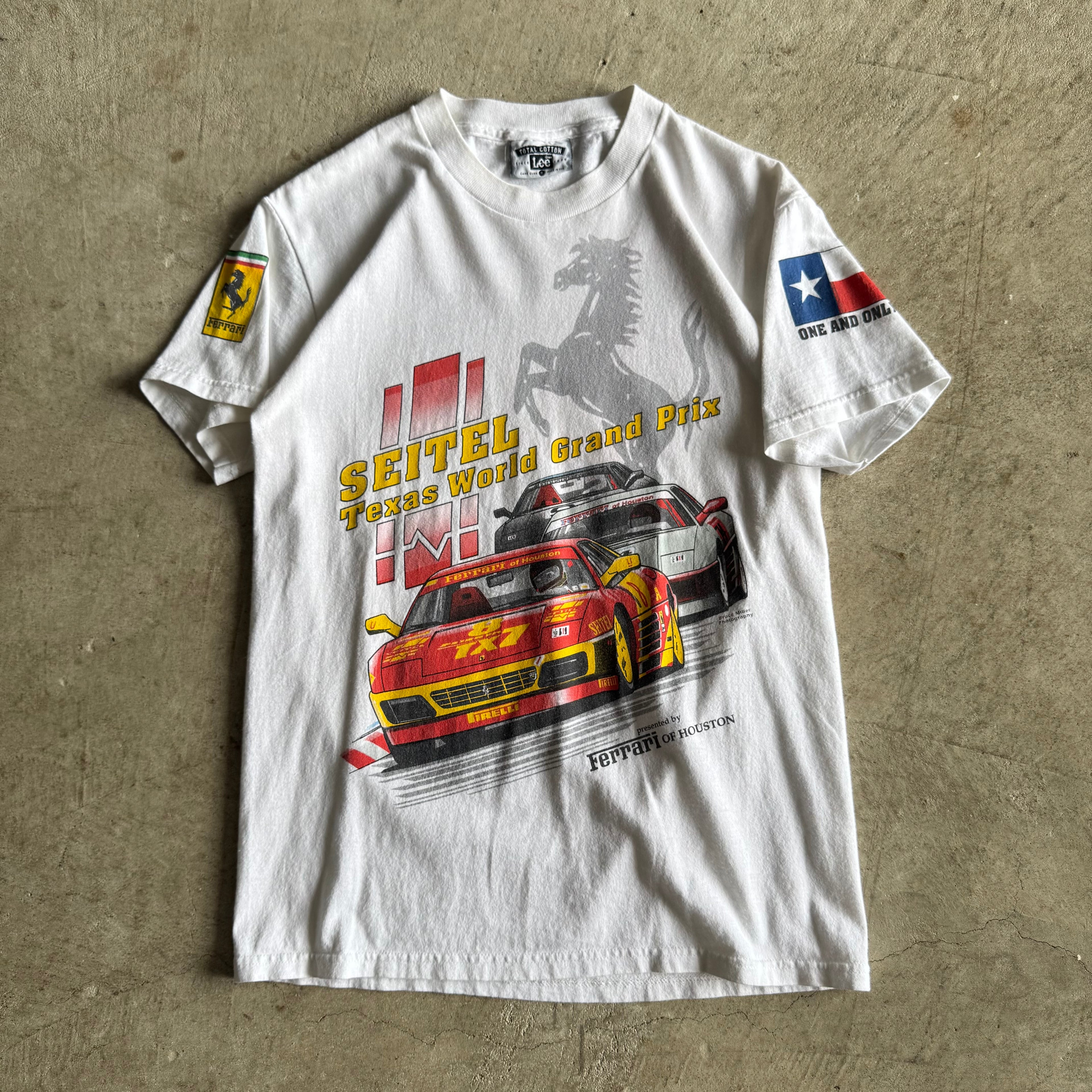 Vintage 90s Ferrari Texas World Grand Prix Houston White T Shirt Size Small