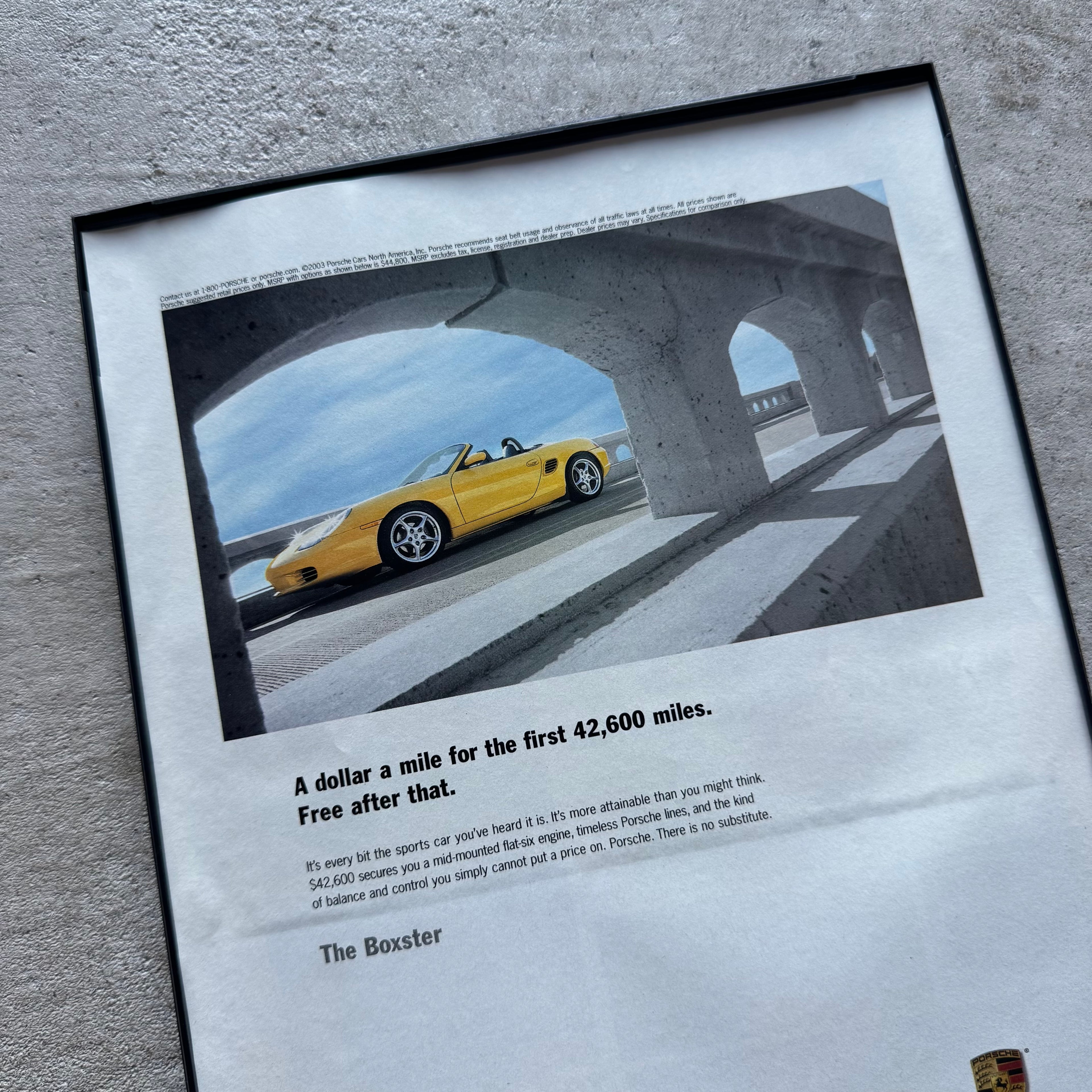 2003 Porsche A Dollar A Mile Boxster Framed Advertisement