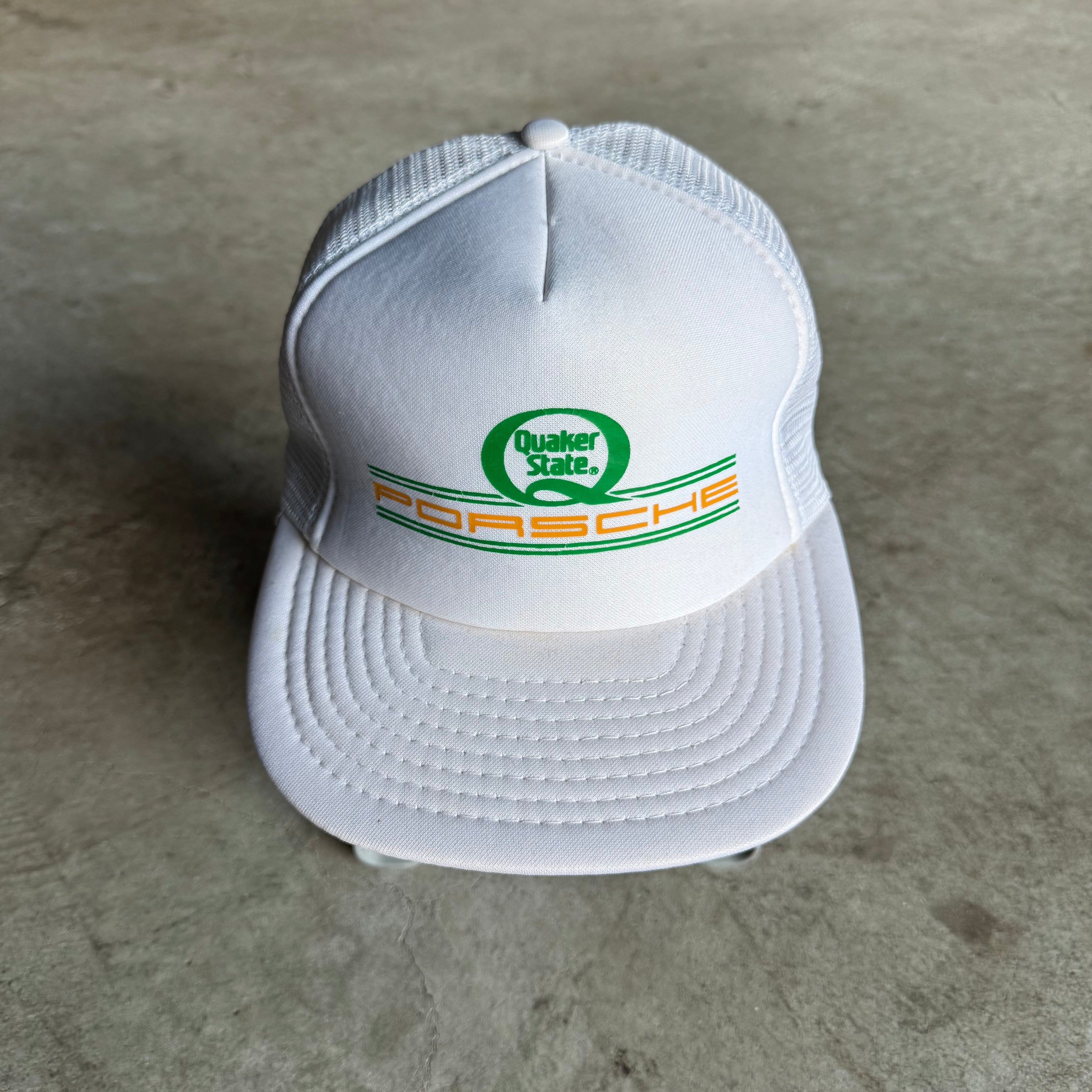 90s Porsche Quaker State White Mesh Trucker Hat