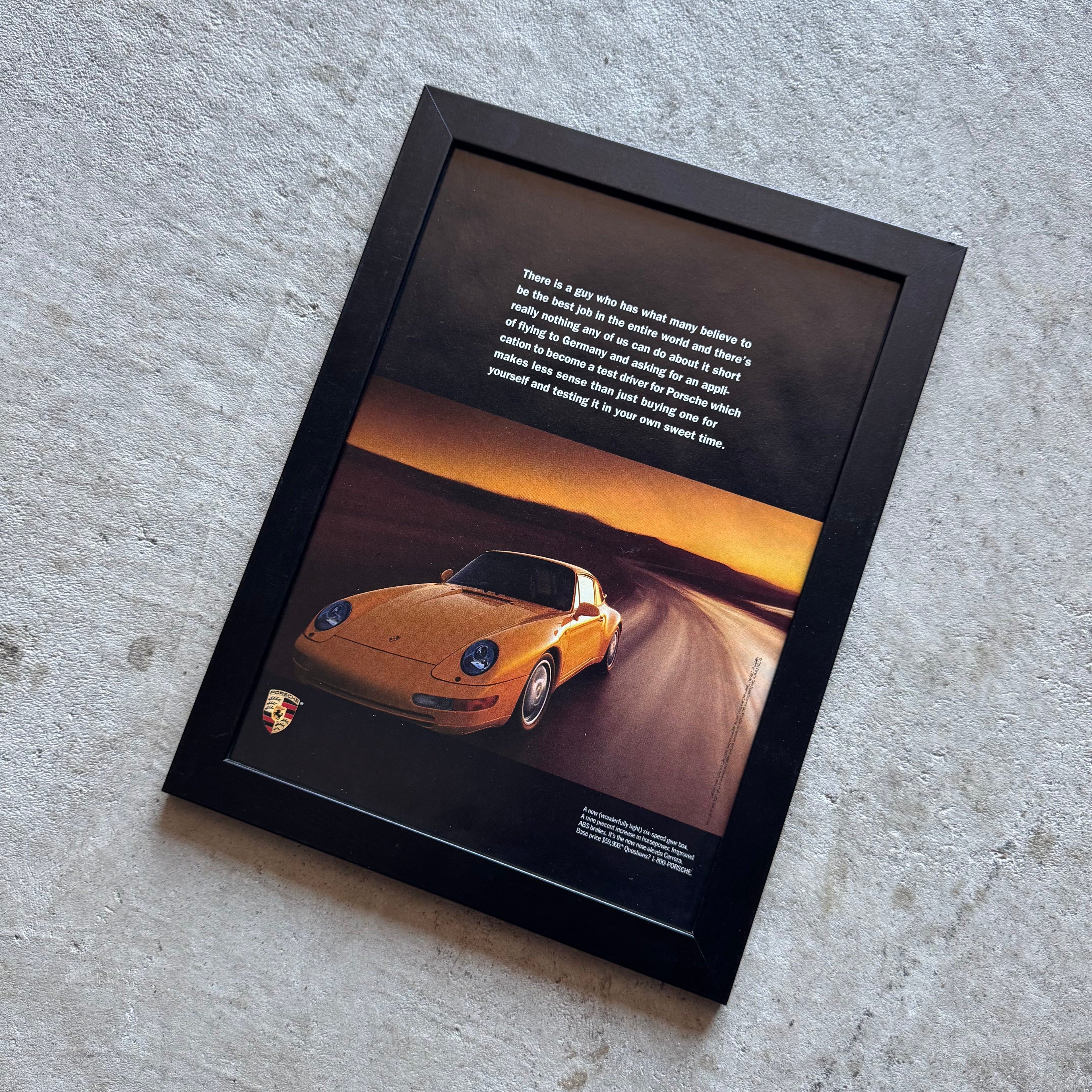 1994 Porsche Carrera Best Job in the World Framed Advertisement
