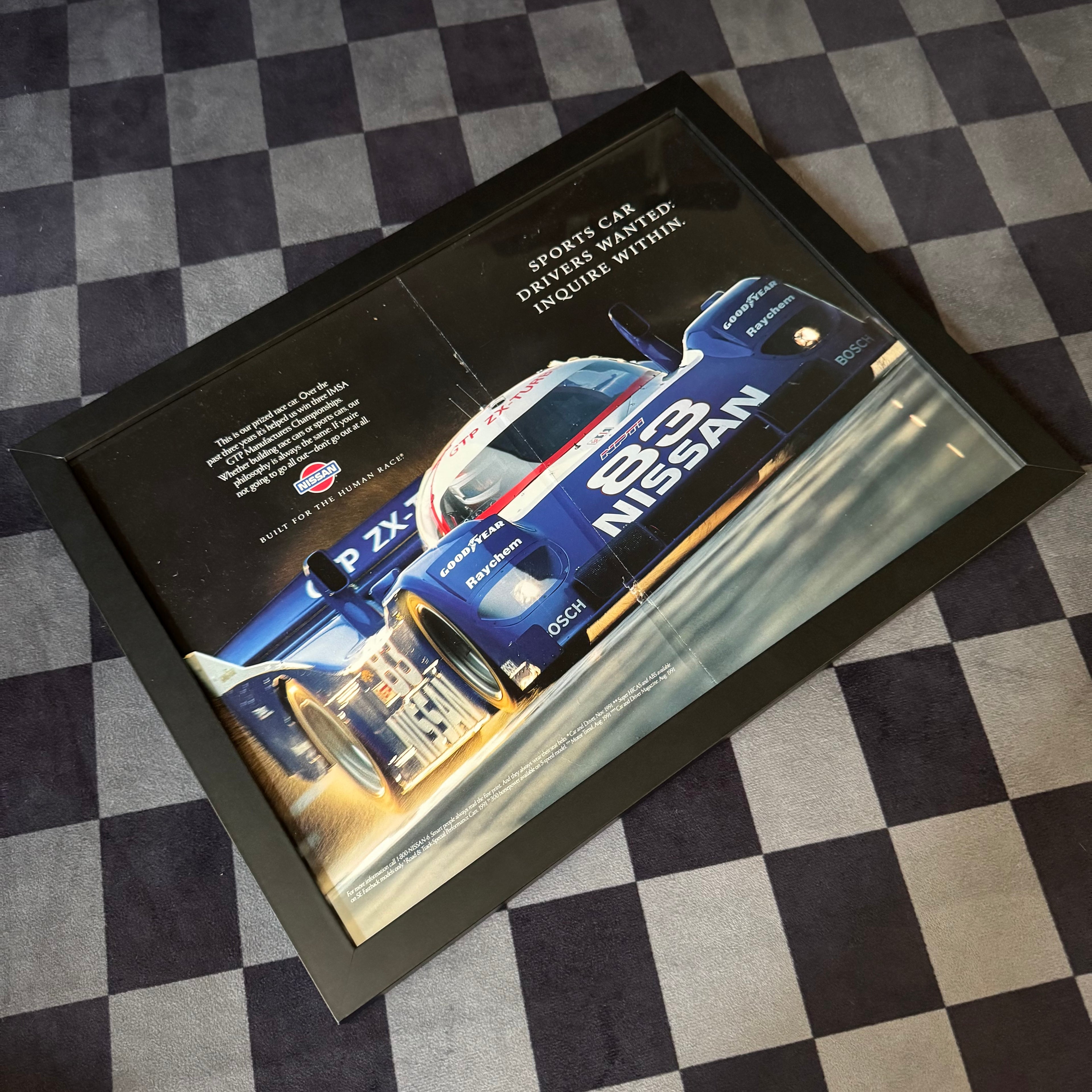 1991 Nissan GTP-ZX Sports Car Drivers Wanted Framed Advertisement