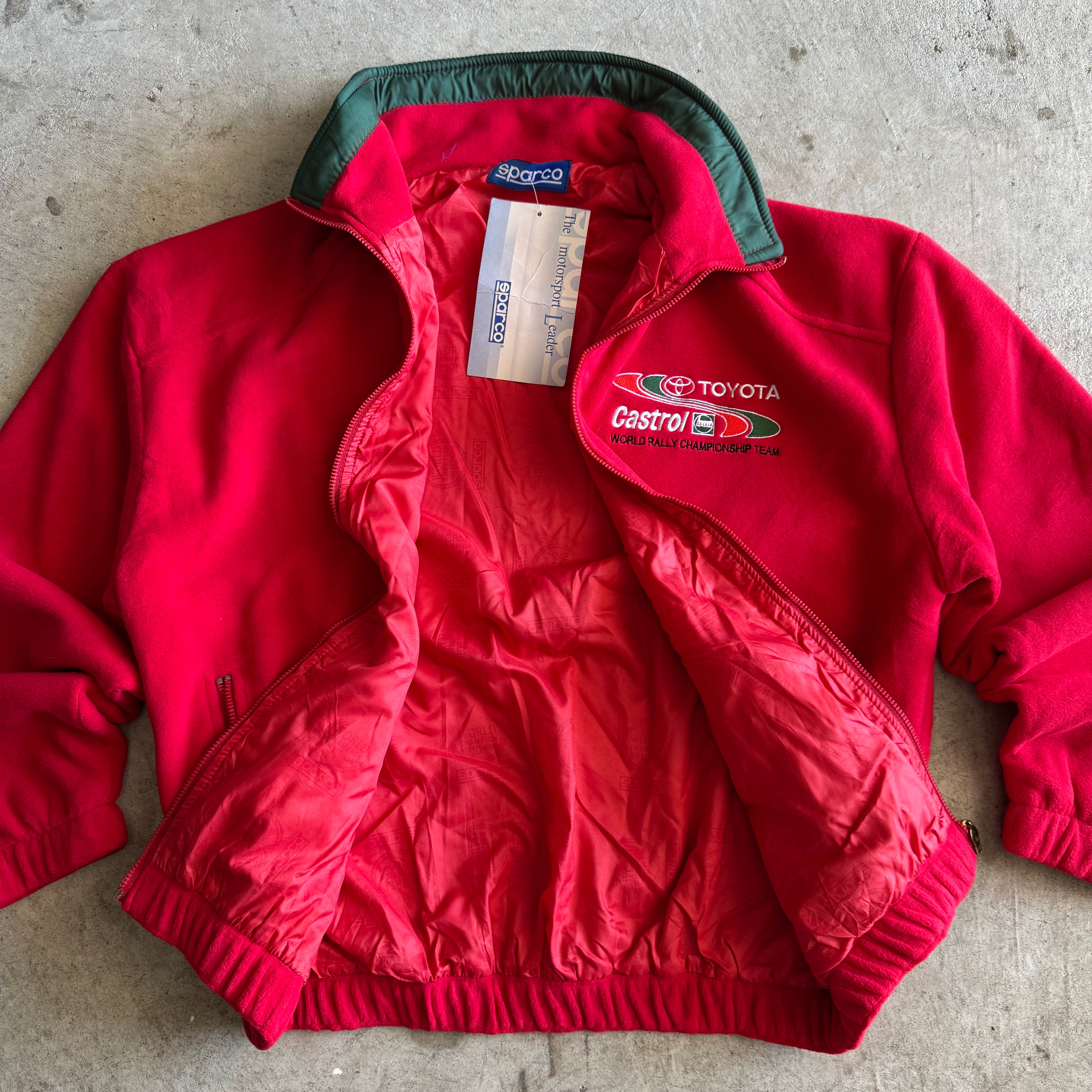 90s Sparco Castrol Team Toyota Europe Red Fleece Jacket (L)