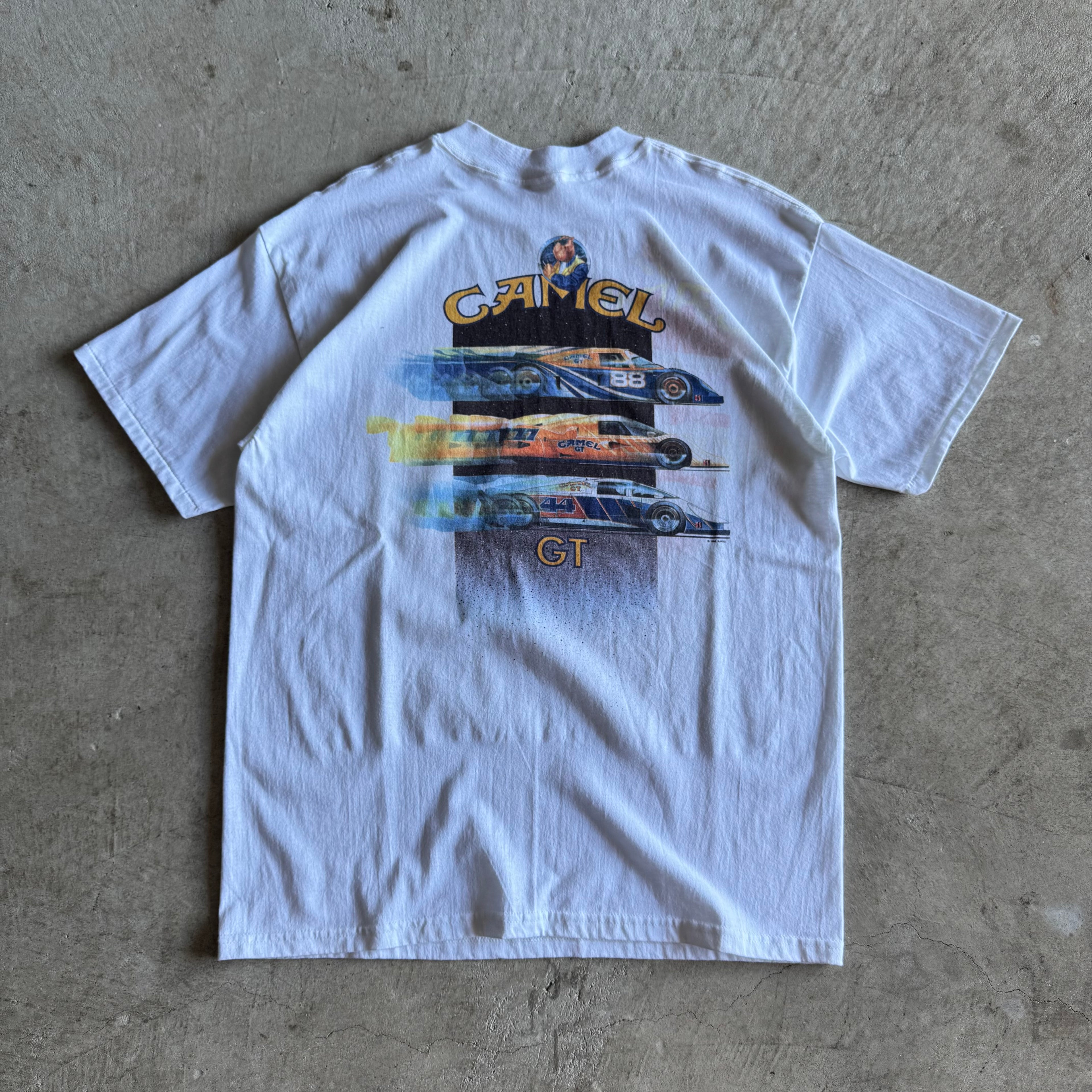 Vintage 80s Front Pocket Camel GT Series IMSA White T Shirt Size XL