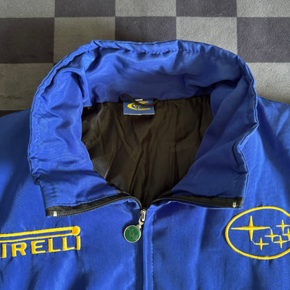 Vintage 90s Bootleg Subaru Rally Racing Blue Jacket Size Large