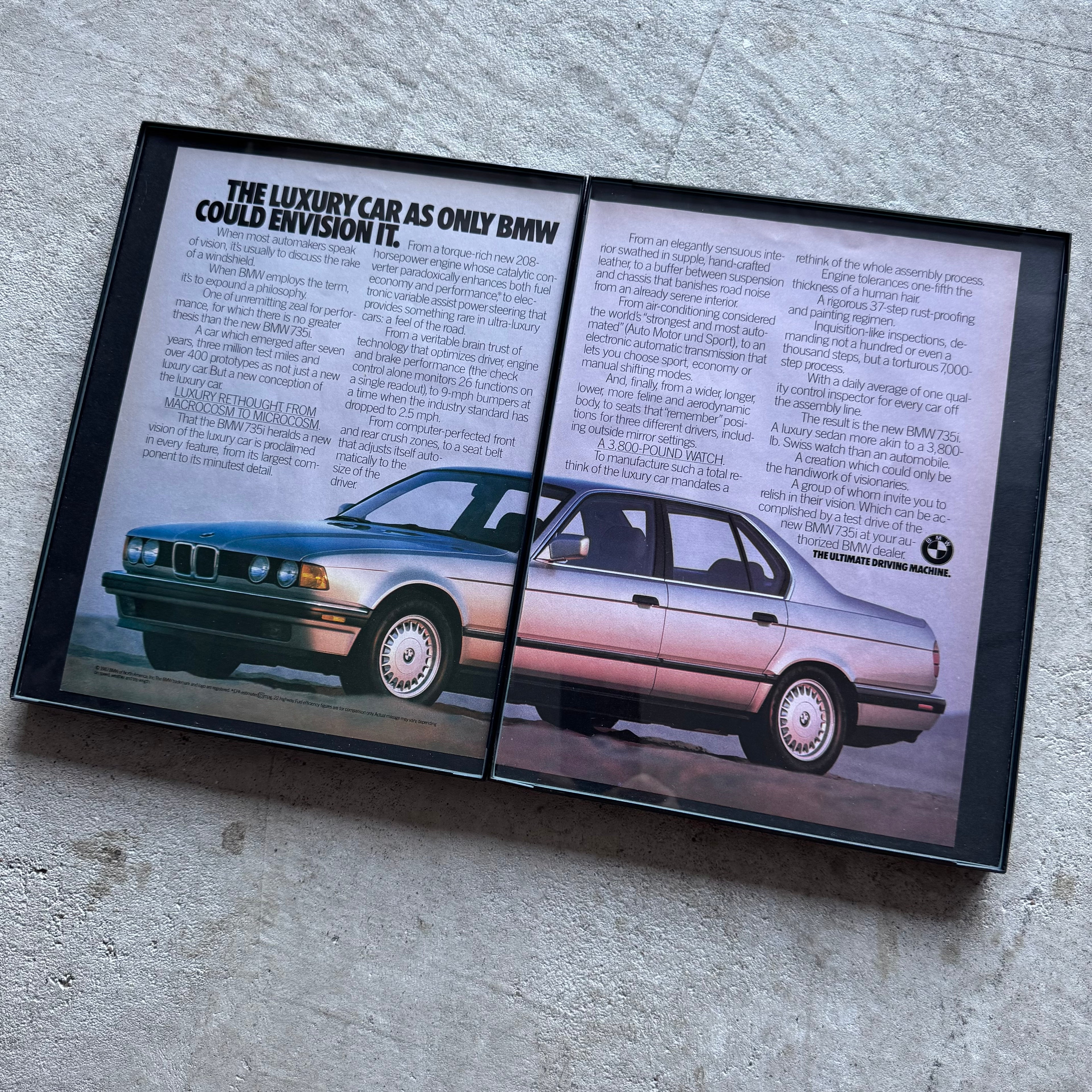 1987 BMW E32 735i Luxury Envision It Framed Advertisement