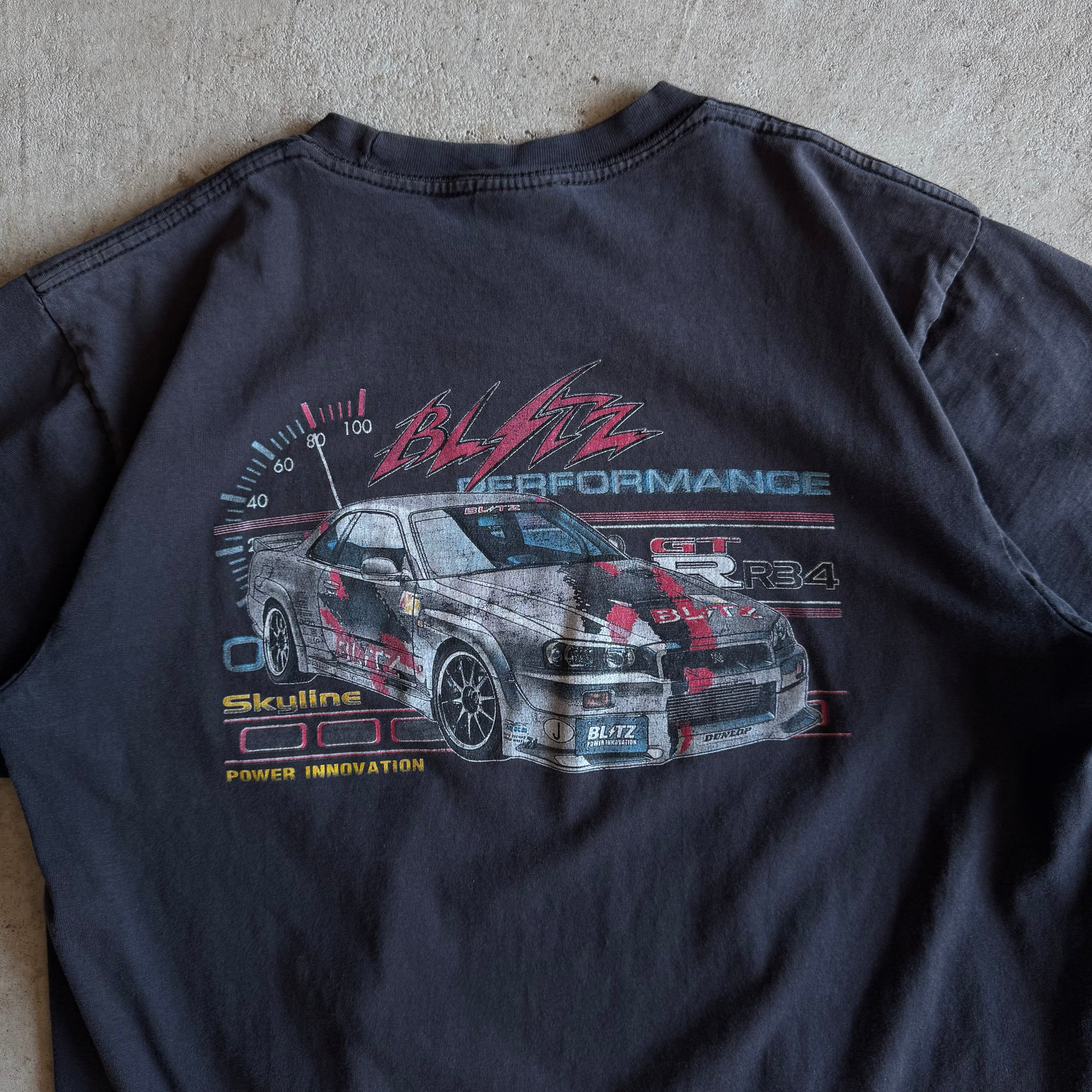 90s BLITZ Skyline GTR R34 Black T Shirt (M)