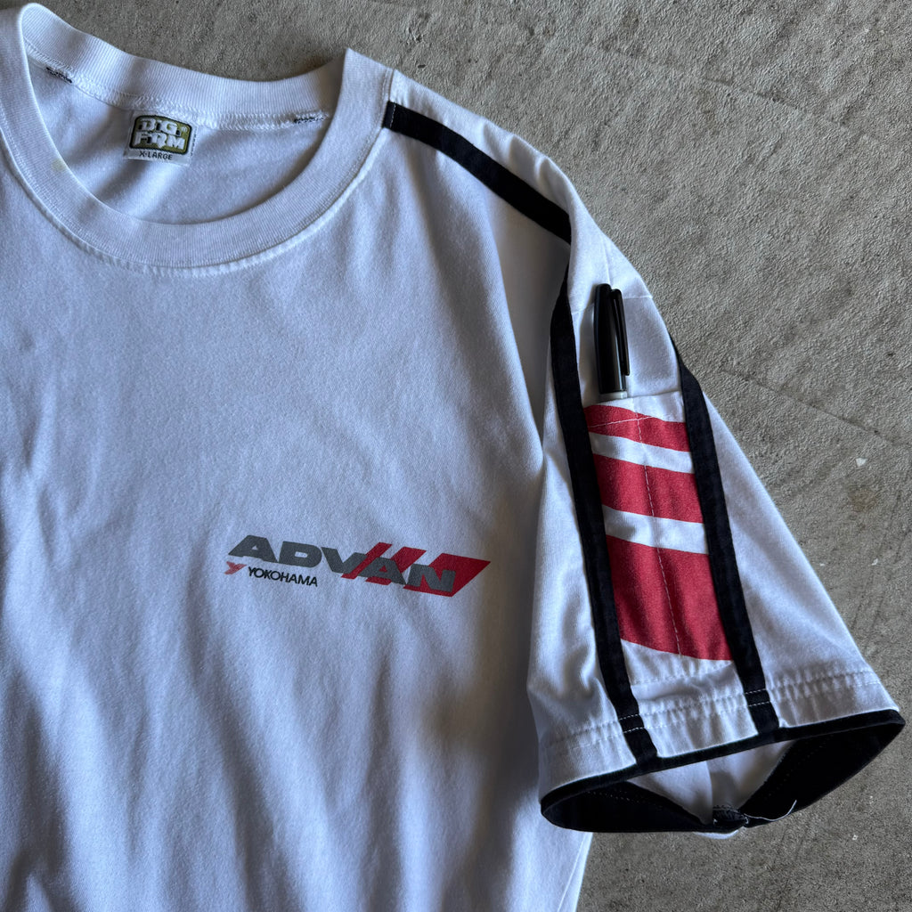 90s Advan Yokohama Checkered White Work T Shirt (XL)